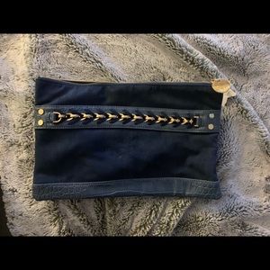 NWT blue suede Neiman Marcus clutch